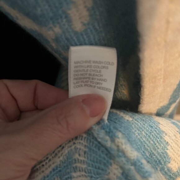 NWT Stitchdrop Cardigan Hoodie Long Open Front Sweater Cream/Blue Pattern SZM - Picture 10 of 10